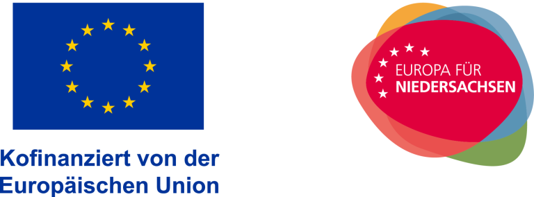 Logo der Europäischen Union links und das Logo "Europa für Niedersachsen" rechts.